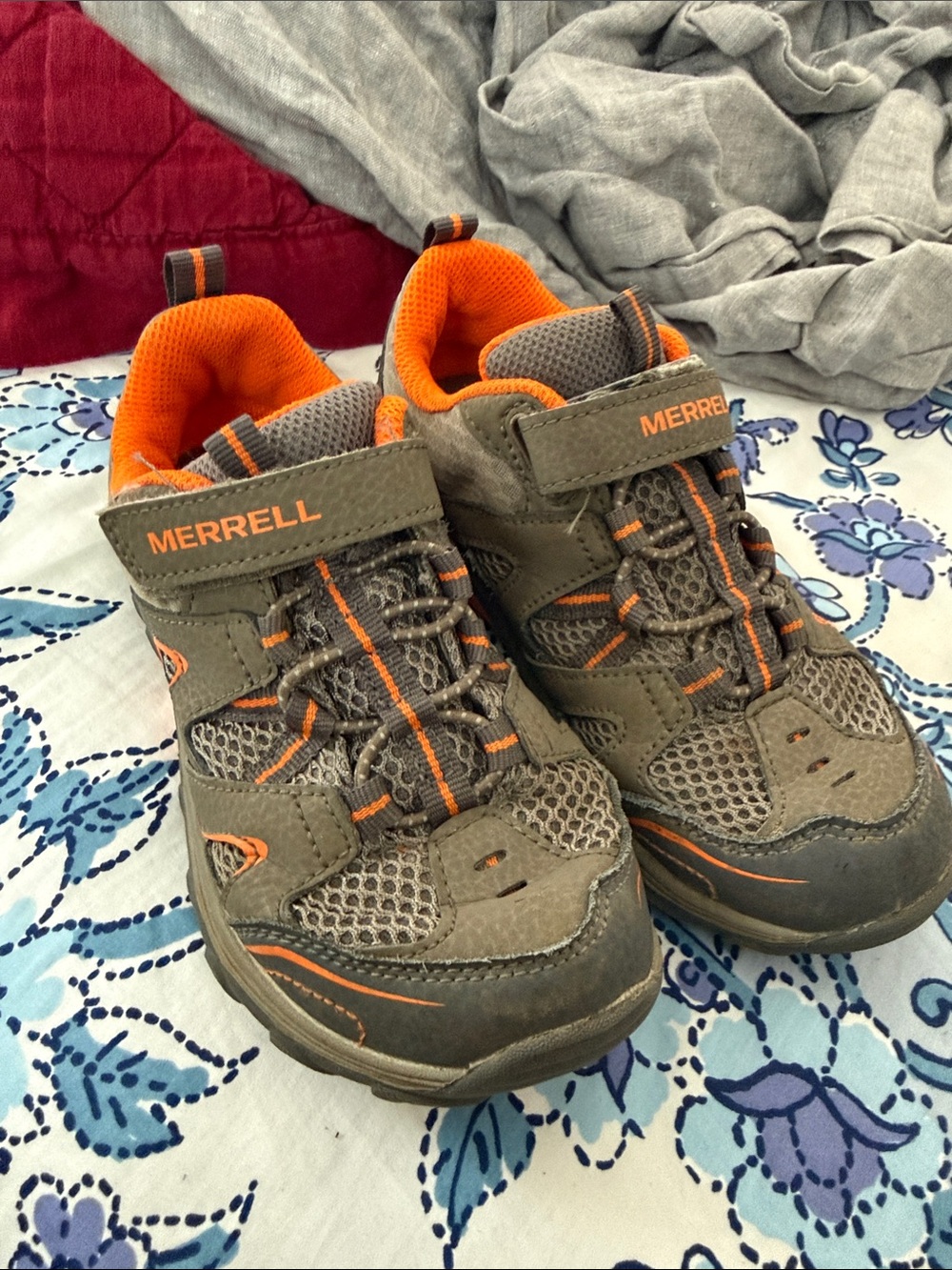 Merrell Kids Olive Gray and Orange Trail Sneakers
